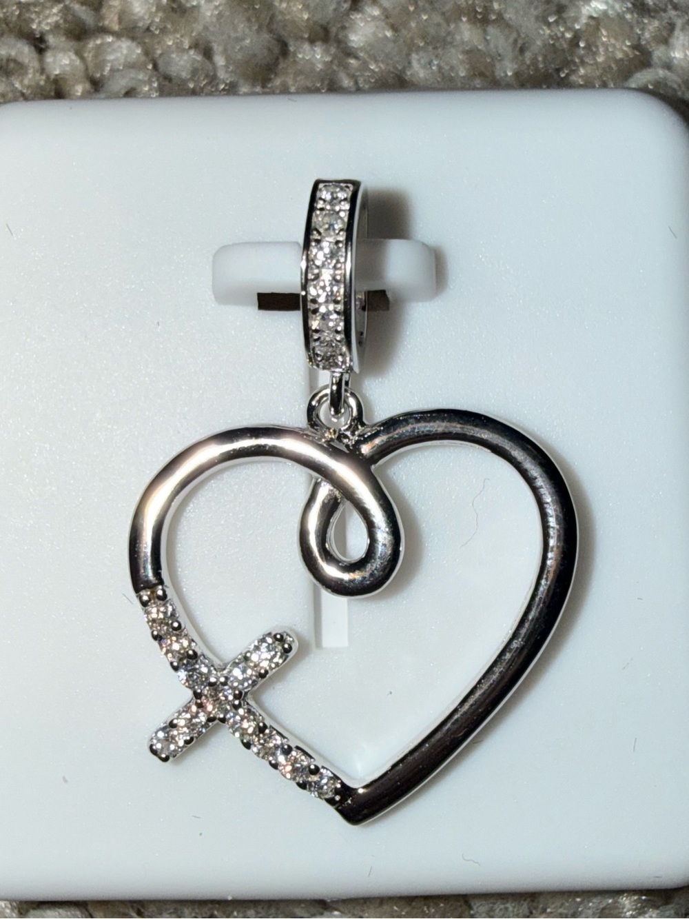 Moissanite Cross Silver Heart Pendant
